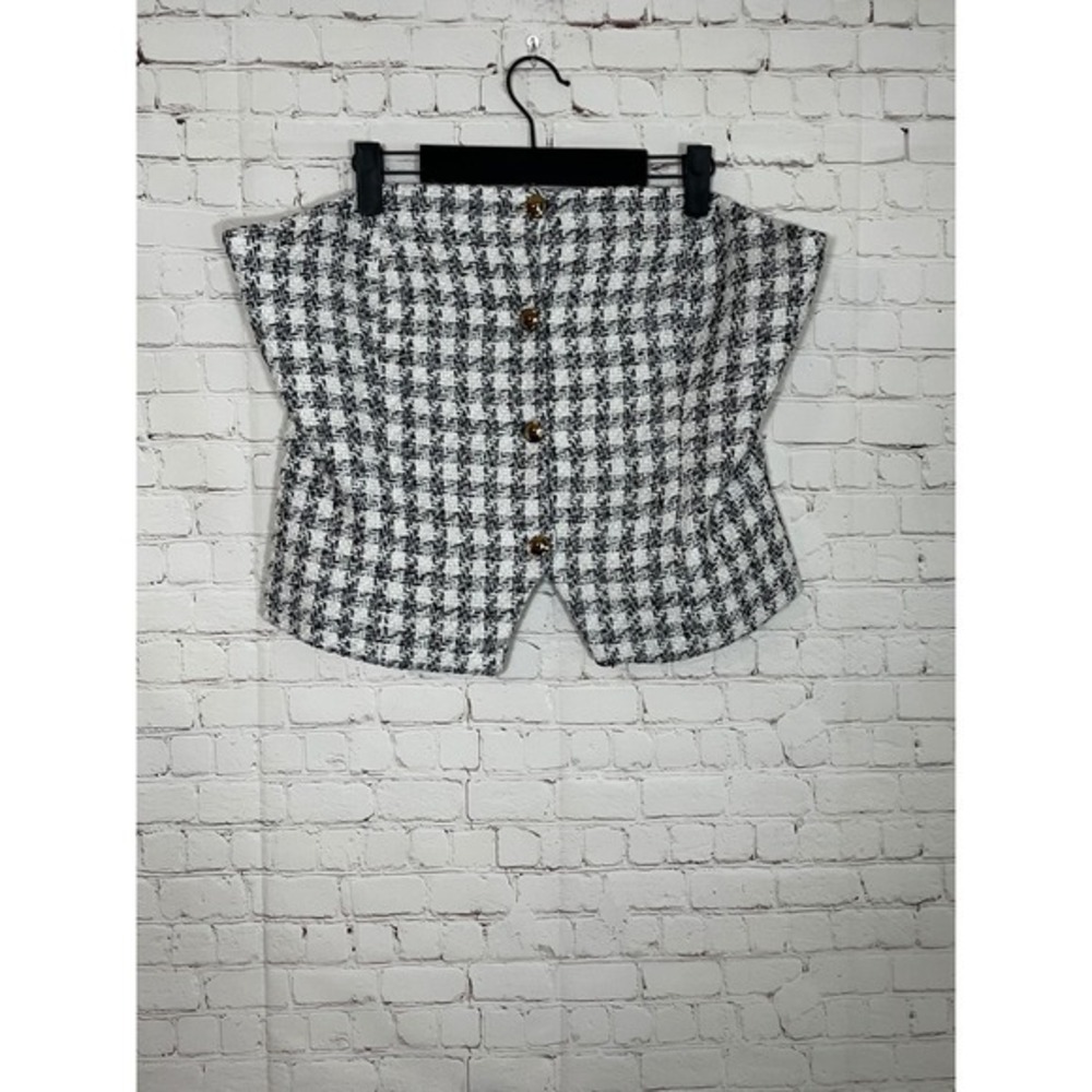 Sincerely Jules Houndstooth Tweed Strapless Button Front‎ Peplum Tube Top XL NWT